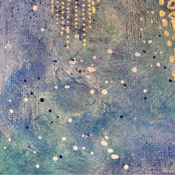 Abstract Acrylic Dream Catcher Blue and Gold Mini Painting, 6x6" - Picture 7 of 10